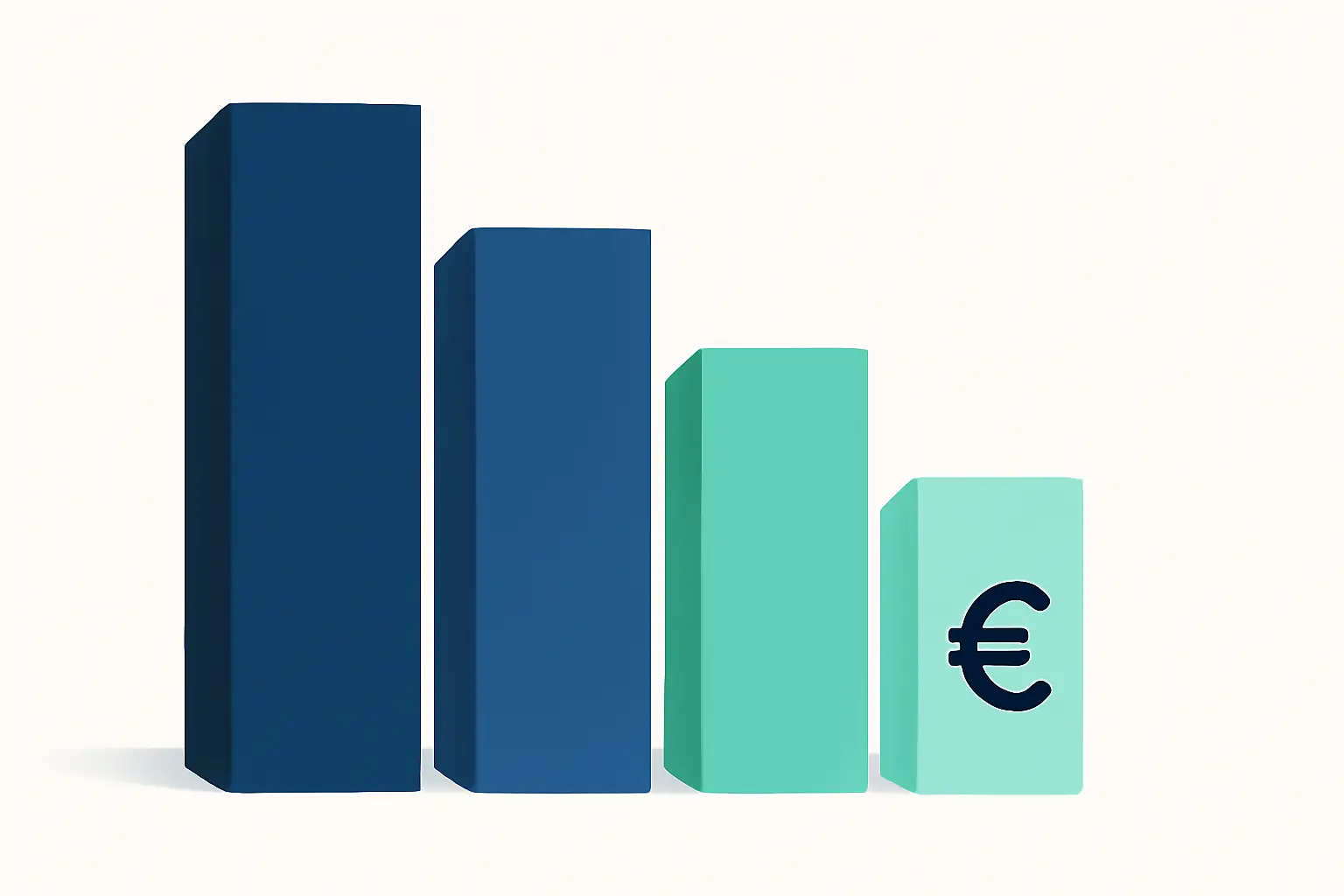 Abstrakte Säulen abnehmender Höhe in Marineblau und Mintgrün – Symbolbild zum Thema Ausstehende Forderungen