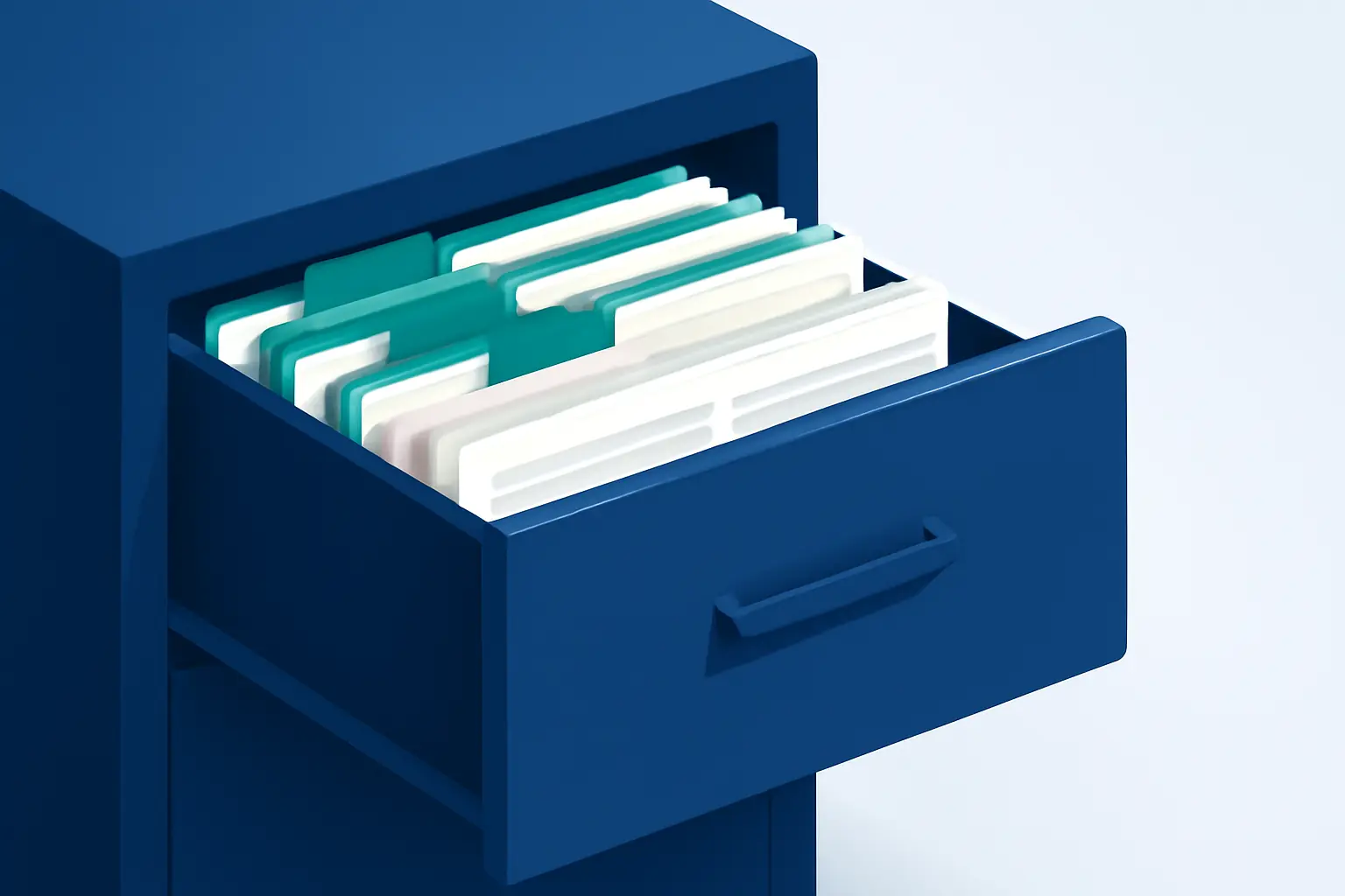 Halb geöffnete Schreibtischschublade mit ordentlichen Registertrennern – Symbolbild zum Thema Ausstehende Forderungen
