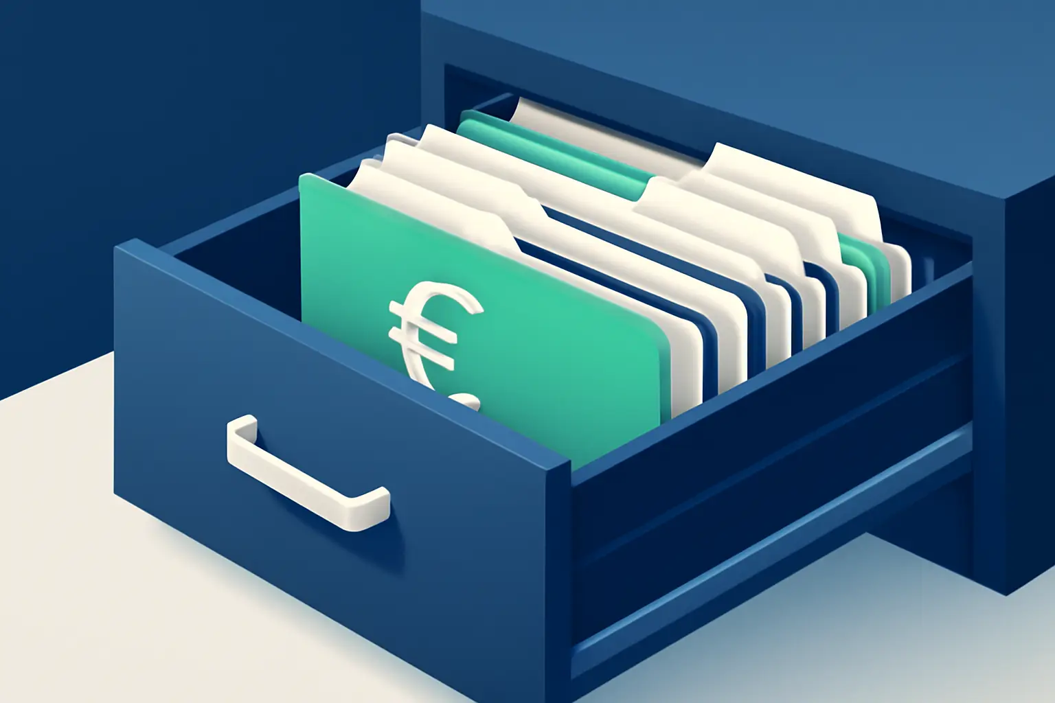 Halb geöffnete Schreibtischschublade mit ordentlichen Registertrennern – Symbolbild zum Thema Ausstehende Forderungen
