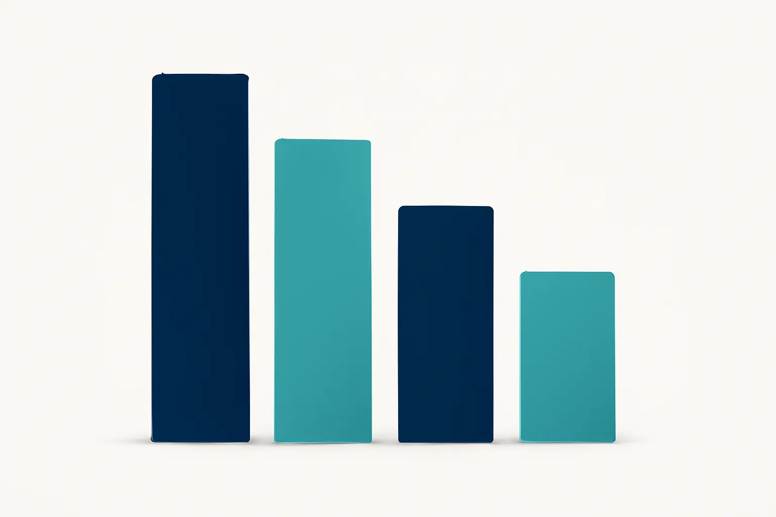 Abstrakte Säulen abnehmender Höhe in Marineblau und Mintgrün – Symbolbild zum Thema Ausstehende Forderungen