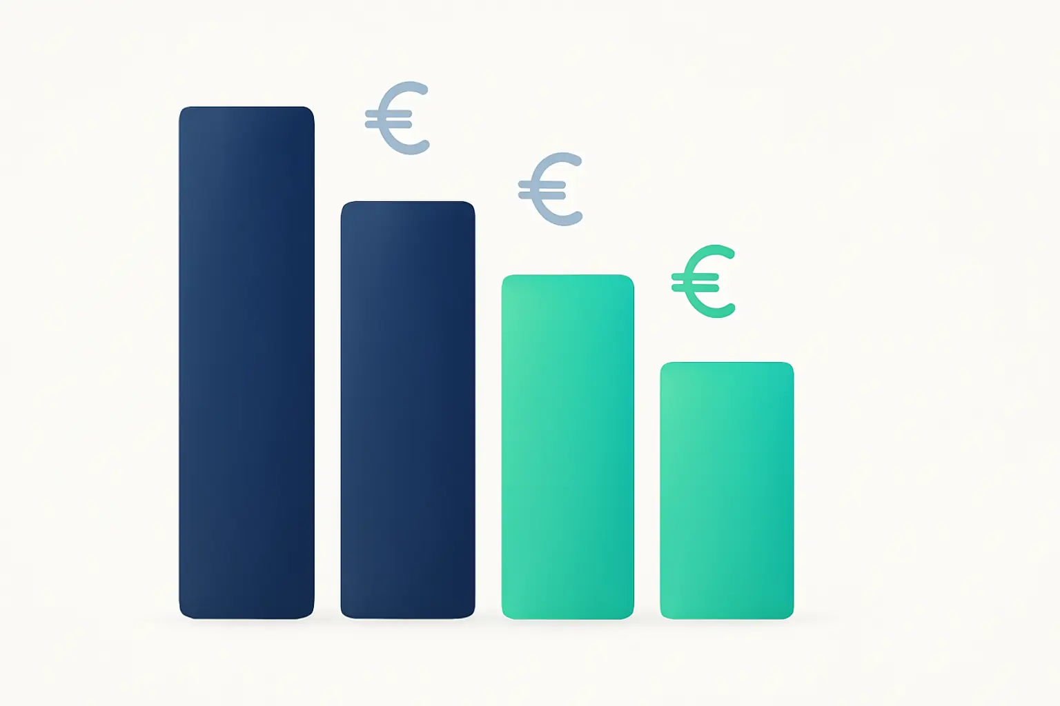 Abstrakte Säulen abnehmender Höhe in Marineblau und Mintgrün – Symbolbild zum Thema Ausstehende Forderungen