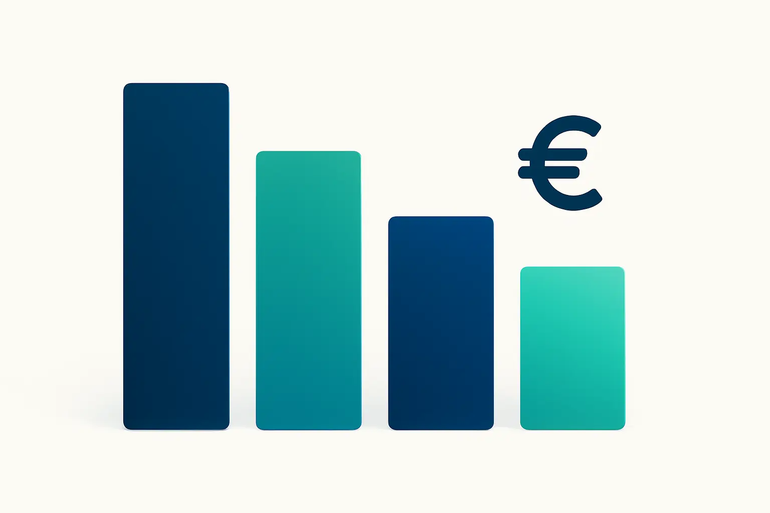 Abstrakte Säulen abnehmender Höhe in Marineblau und Mintgrün – Symbolbild zum Thema Ausstehende Forderungen