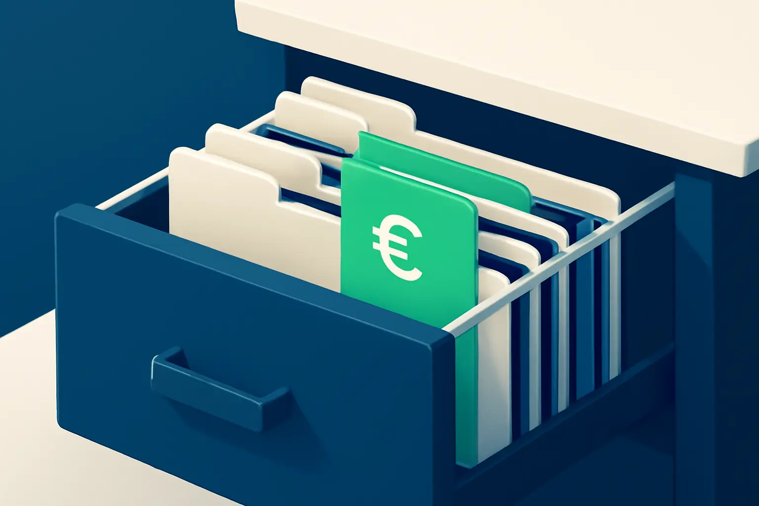 Halb geöffnete Schreibtischschublade mit ordentlichen Registertrennern – Symbolbild zum Thema Ausstehende Forderungen
