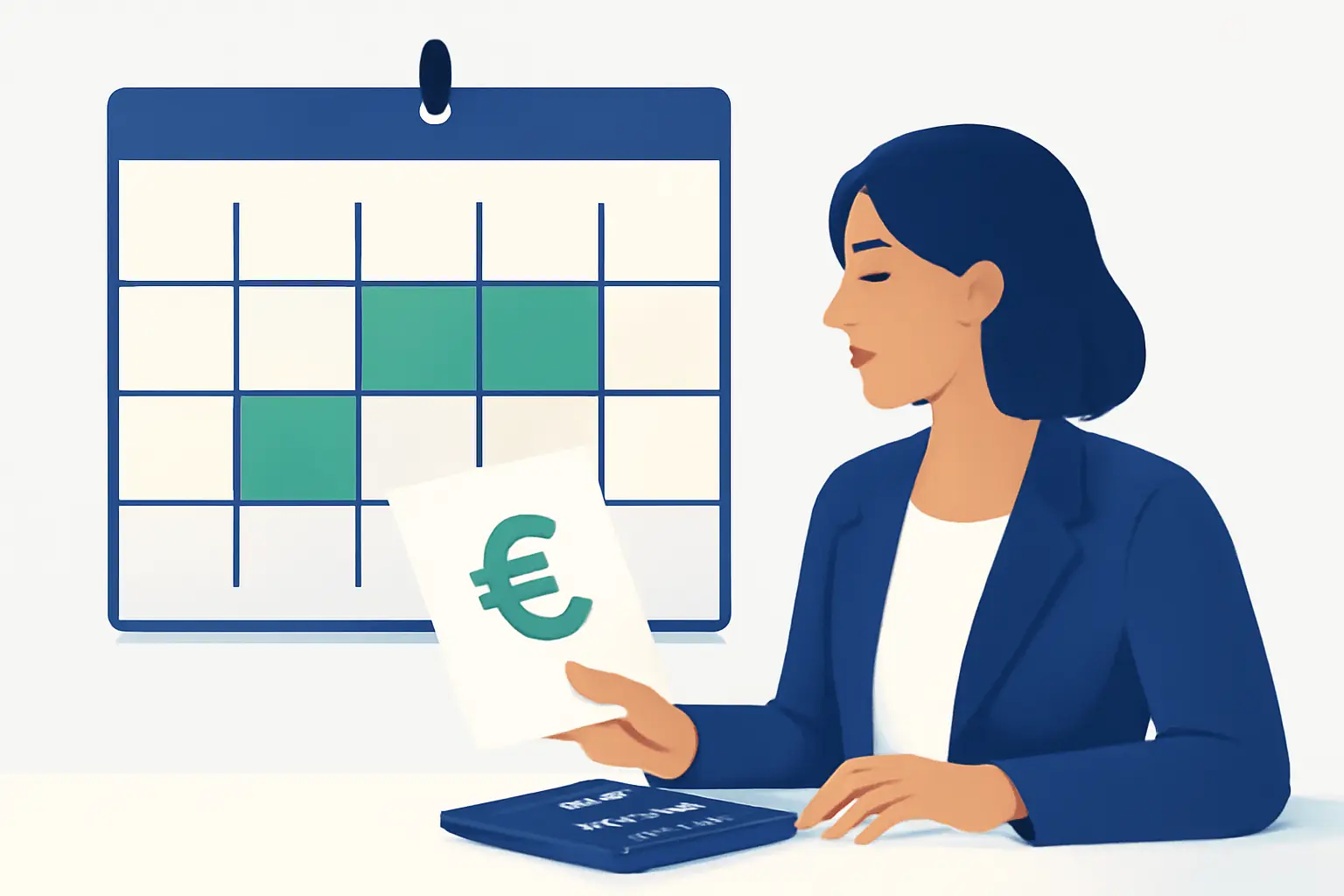 A calendar grid with a few softly highlighted mint squares – illustration for the topic Outstanding receivables