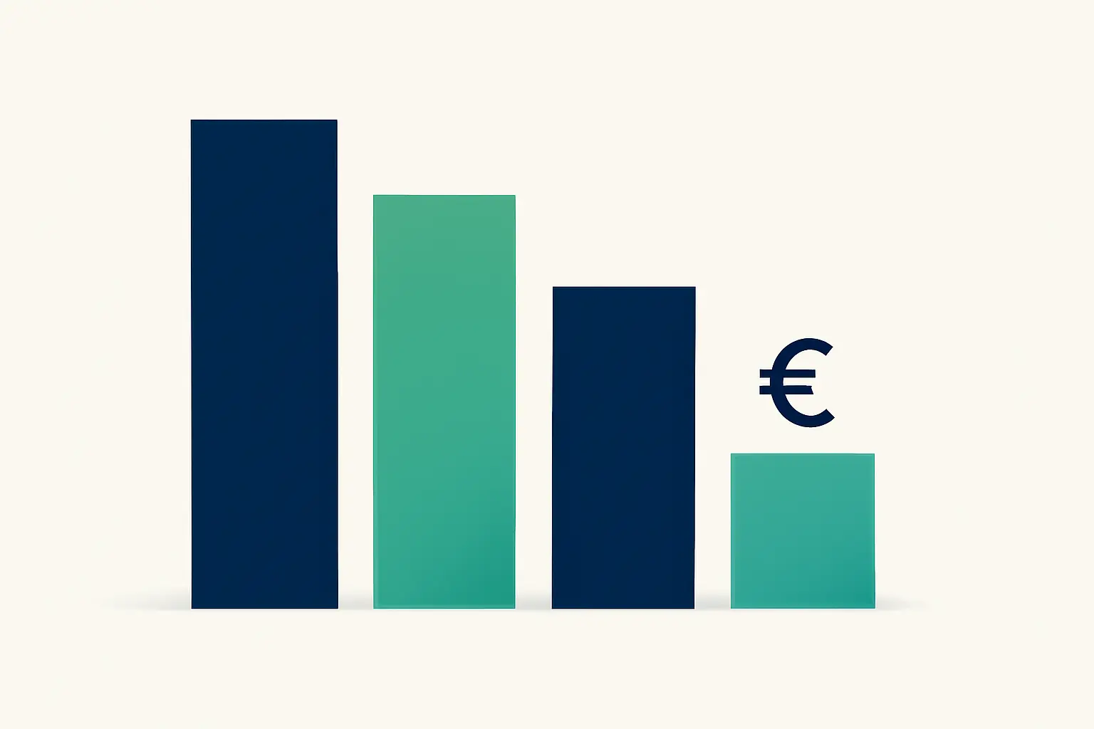 Abstrakte Säulen abnehmender Höhe in Marineblau und Mintgrün – Symbolbild zum Thema Ausstehende Forderungen