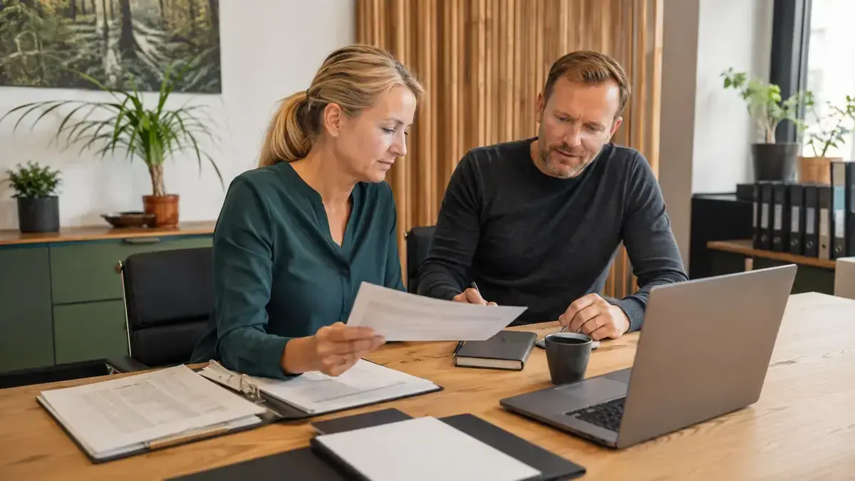 Abgleich einer Rechnung mit digitalen Buchungsdaten mit Kalender und Fristmarkierung.
