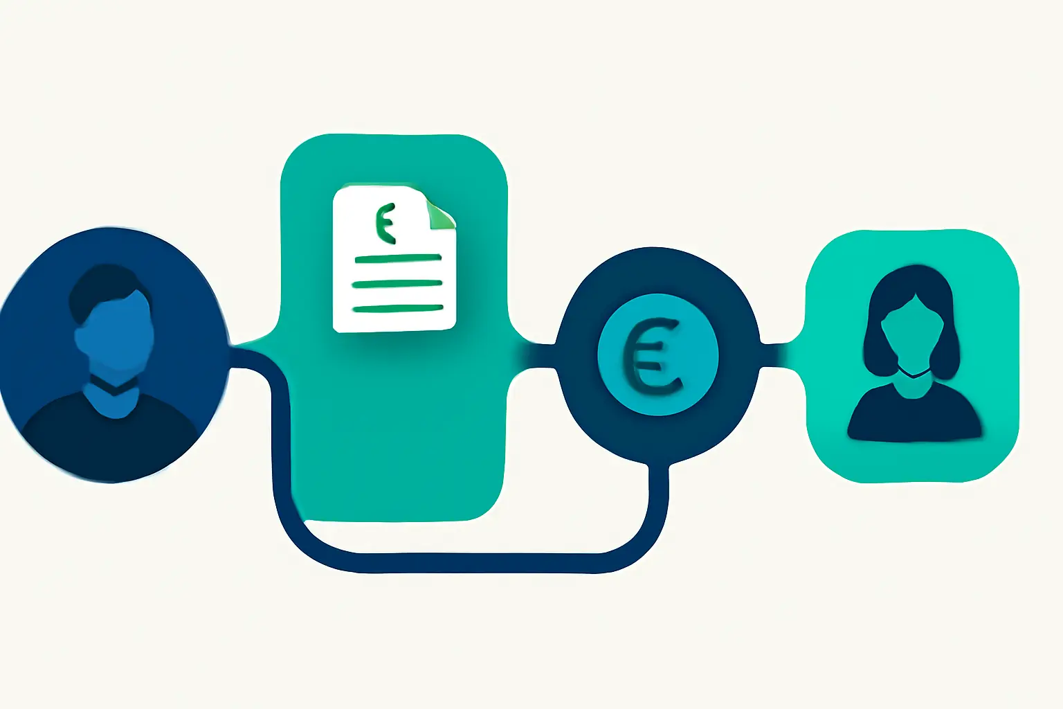 A process path of connected rounded nodes in navy and mint – illustration for the topic Receivables management