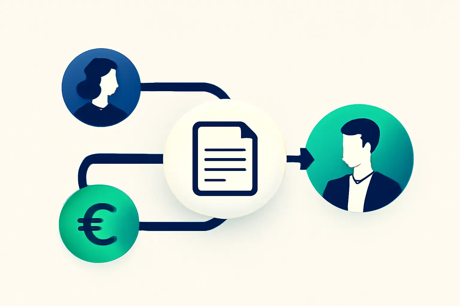 A process path of connected rounded nodes in navy and mint – illustration for the topic Receivables management