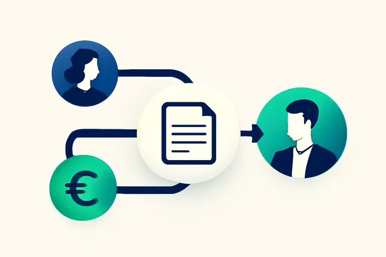 Prozesspfad aus verbundenen abgerundeten Knoten in Marineblau und Mintgrün – Symbolbild zum Thema Forderungsmanagement