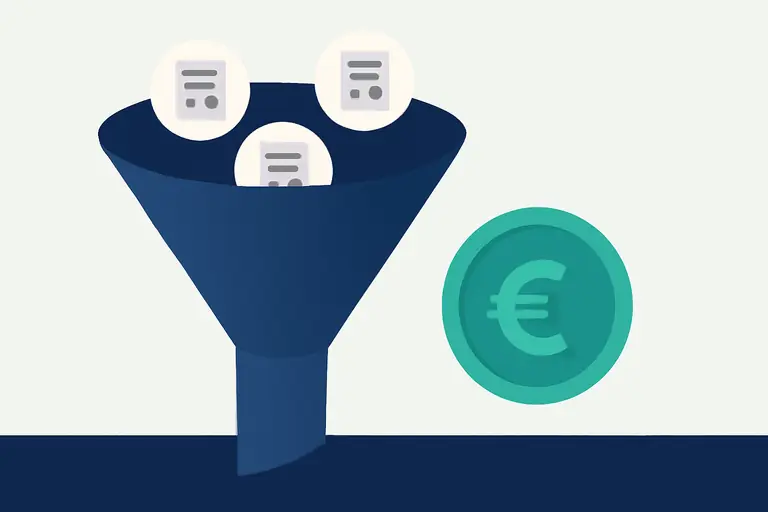 An abstract funnel narrowing from wide to focused – illustration for the topic Receivables management
