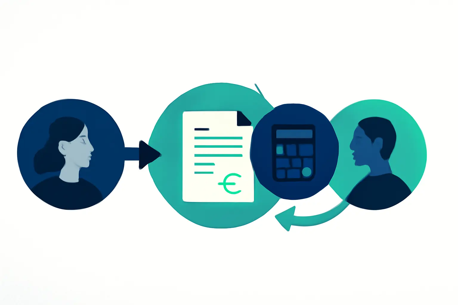 Prozesspfad aus verbundenen abgerundeten Knoten in Marineblau und Mintgrün – Symbolbild zum Thema Forderungsmanagement