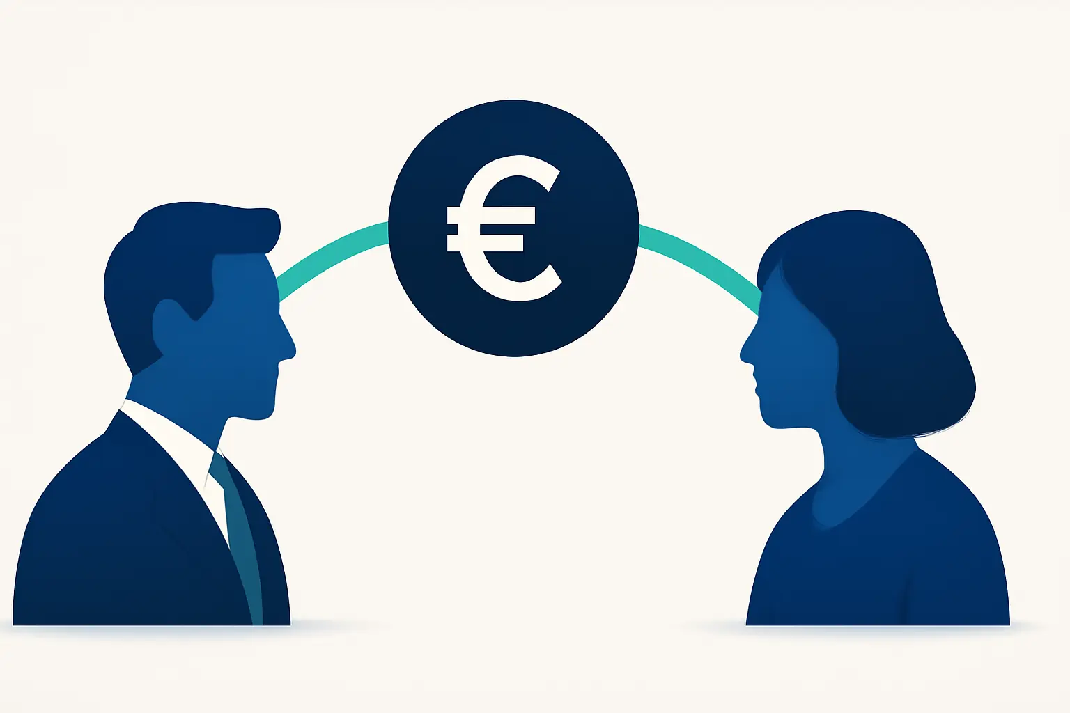 Zwei abstrakte Formen, die eine mintgrüne Linie verbindet – Symbolbild zum Thema Inkasso