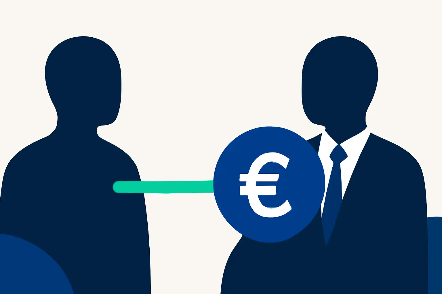 Zwei abstrakte Formen, die eine mintgrüne Linie verbindet – Symbolbild zum Thema Inkasso