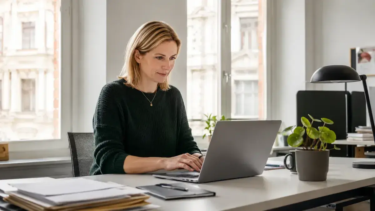 Digital invoice processing on a laptop with cloud and billing symbol – editorial image for “Debt collection for recurring invoices: processes for subscriptions and continuing obligations”.