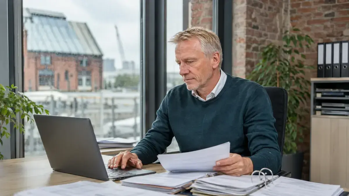 digitale Rechnungserfassung an einem Laptop mit sicherem digitalen Upload.