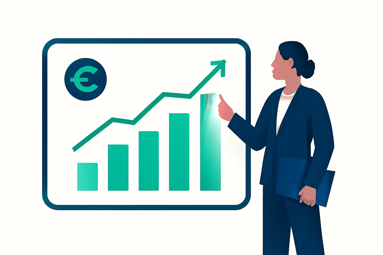 Un panel sencillo con barras y una línea ascendente sin etiquetas – imagen sobre el tema Cobro para empresas
