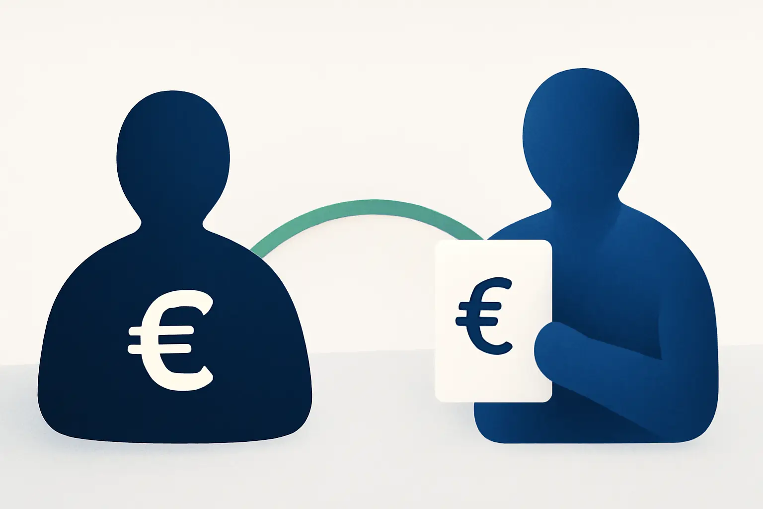 Zwei abstrakte Formen, die eine mintgrüne Linie verbindet – Symbolbild zum Thema Inkasso