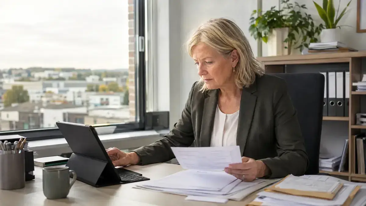 Reconciliation of an invoice with digital accounting data with secure digital upload – editorial image for “Open receivables handed over to debt collection: which fields must be complete”.