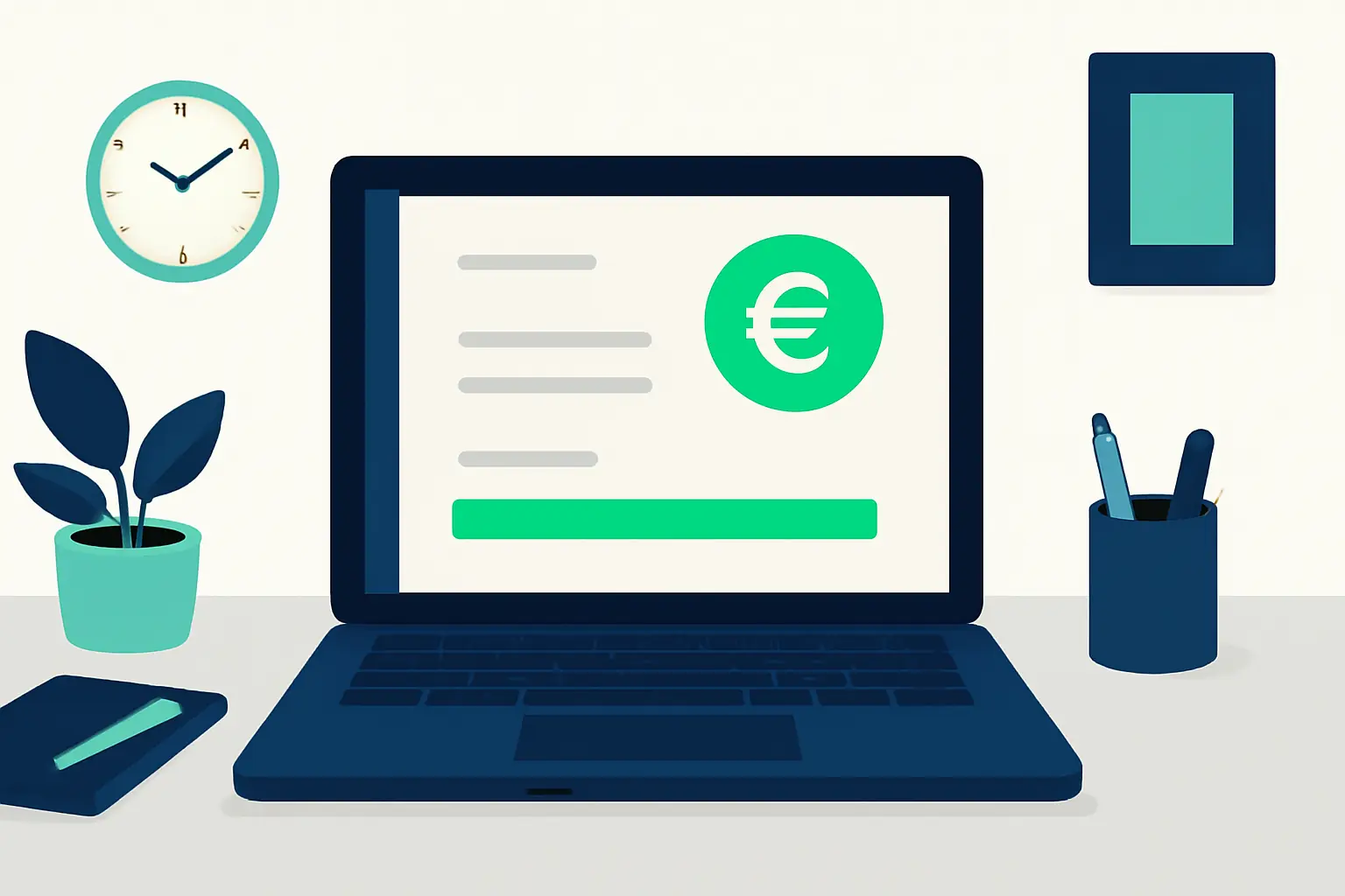 Laptop mit abstraktem Formular-Layout auf einem aufgeräumten Schreibtisch – Symbolbild zum Thema Rechnung wird nicht bezahlt