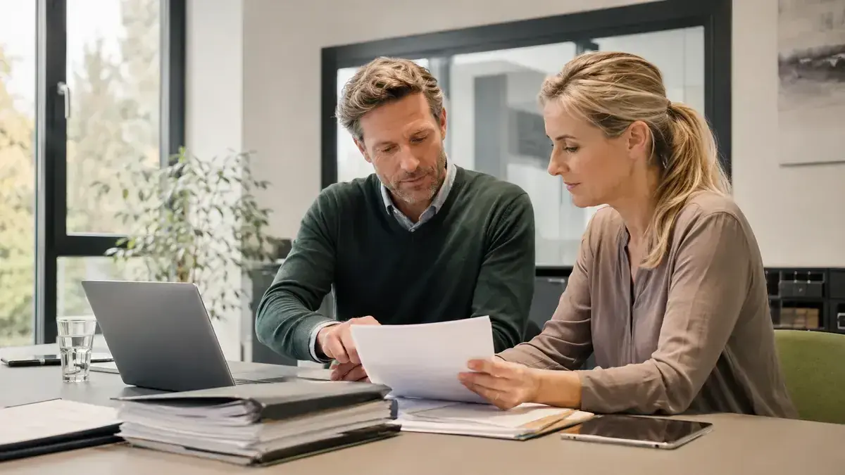 Reconciliation of an invoice with digital accounting data with organised digital receivables folder – editorial image for “Invoice is not paid: the complete documents and measures checklist”.