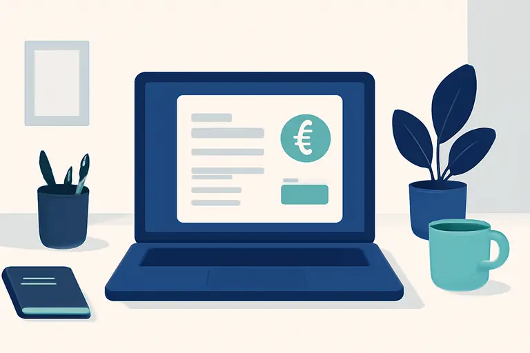 Un portátil con un formulario abstracto sobre un escritorio ordenado – imagen sobre el tema Facturas impagadas