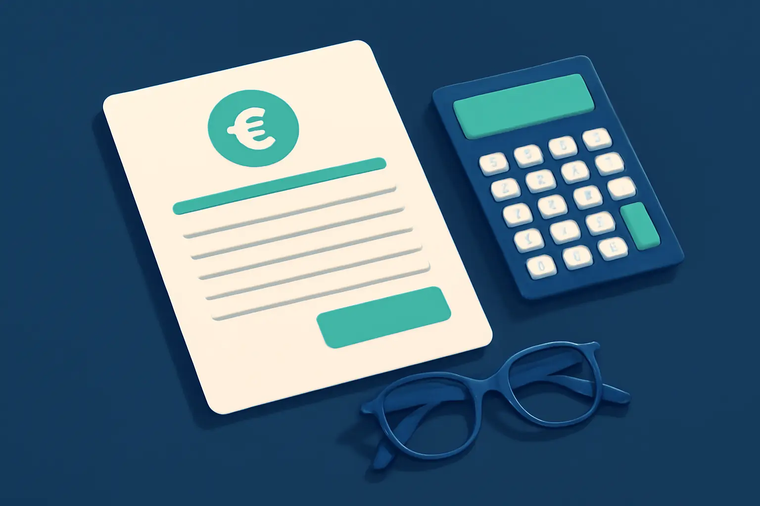 Una hoja sobre un escritorio junto a una calculadora y unas gafas – imagen sobre el tema Facturas impagadas