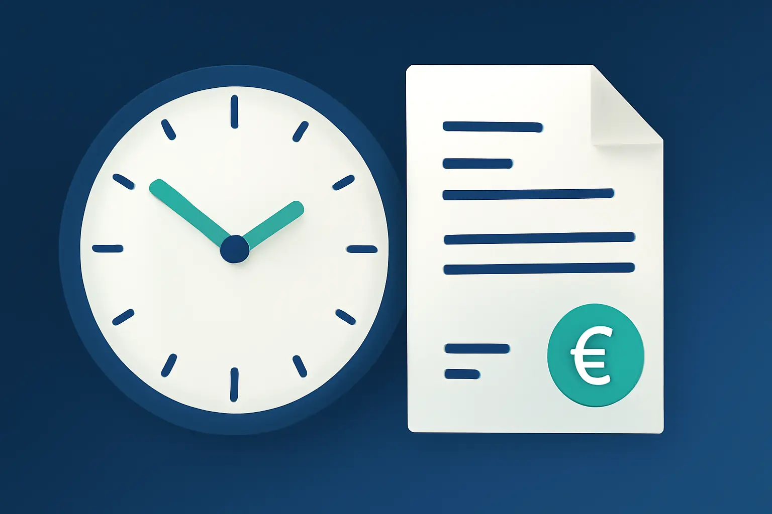 A stylised clock face with a mint hand next to a folded document – illustration for the topic Unpaid invoices