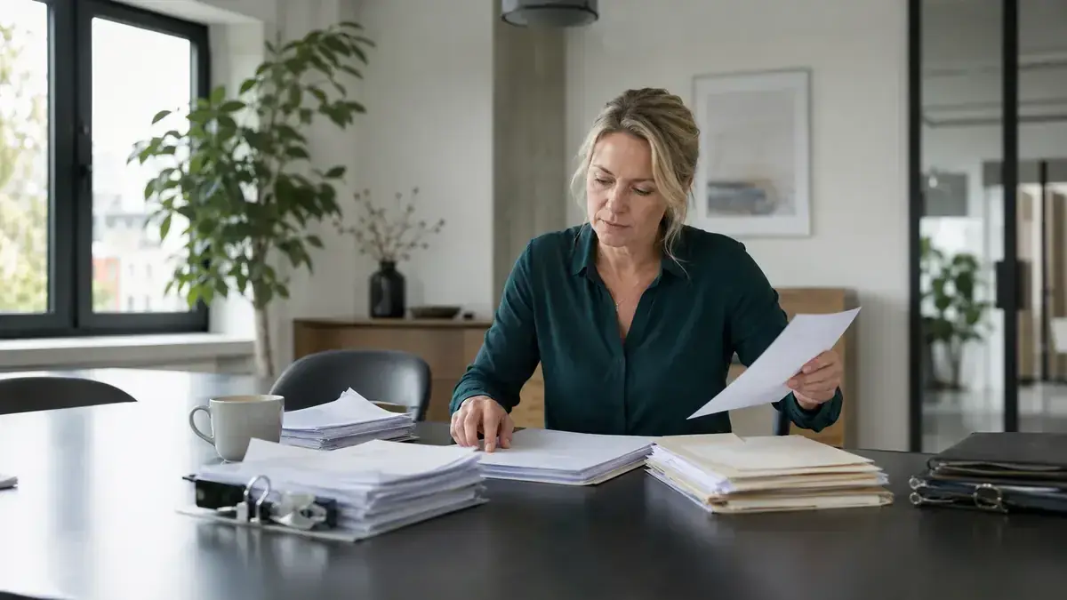 Organised invoices and business records with calendar and deadline marker – editorial image for “Invoice is not paid and the customer does not respond: escalation without losing time”.